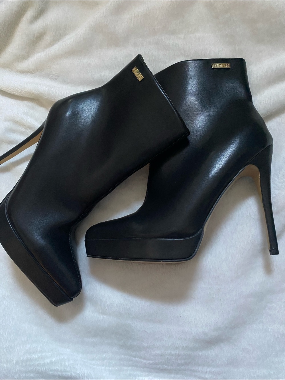 Bakers Black Leather Platform Ankle Boots with Stiletto Heel